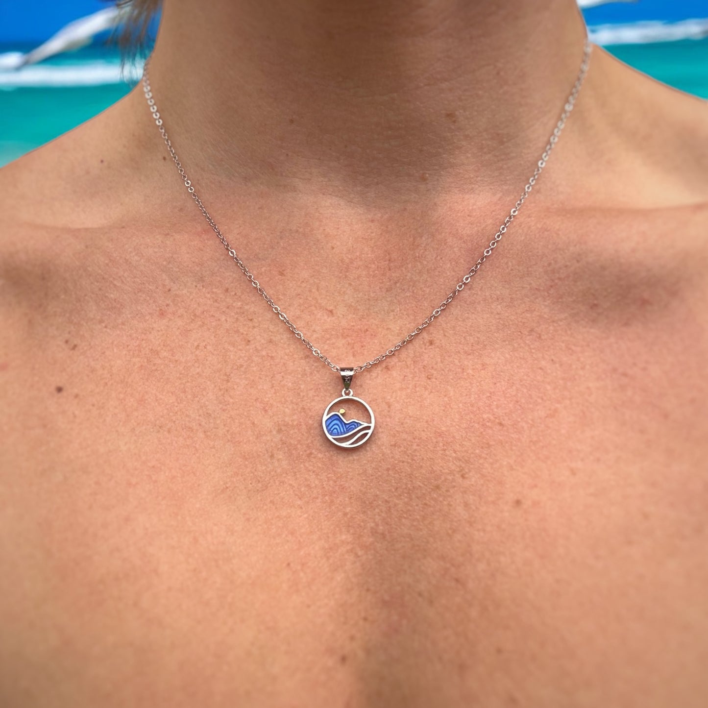 Sterling Silver Sea Mountain Sun Necklace