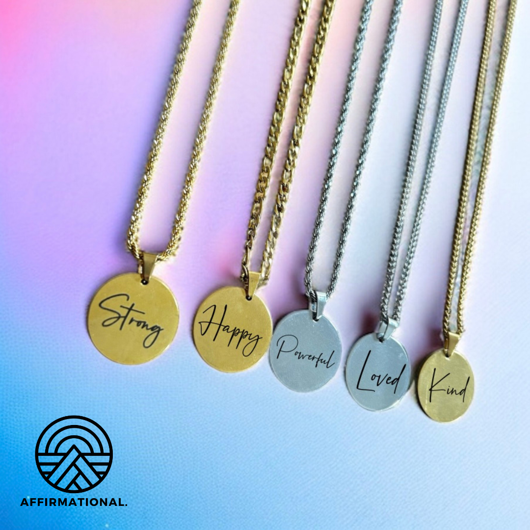 Affirmation 'I AM' necklace with a word of your choice on the reverse