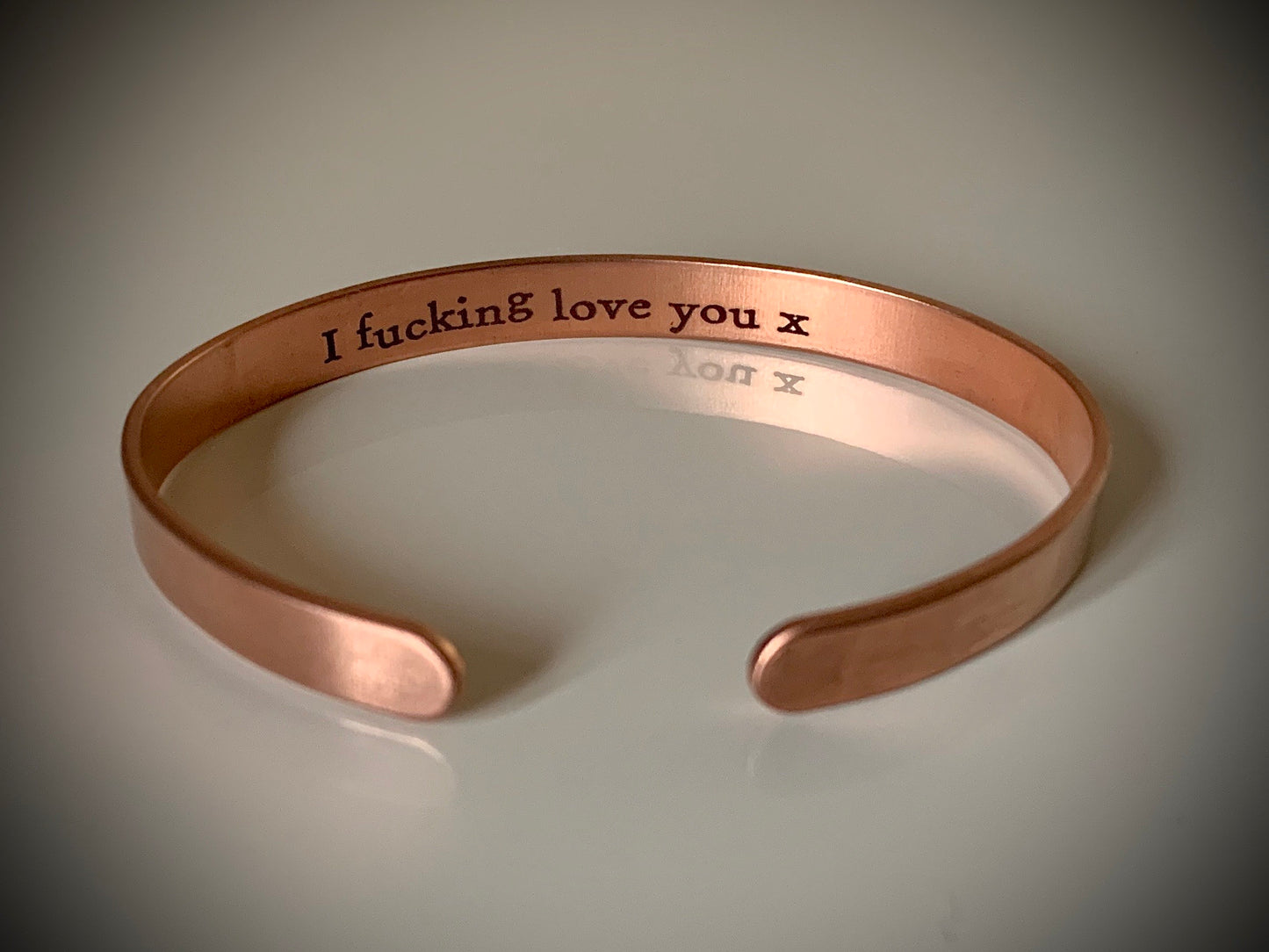 I f*cking love you - Thin copper cuff bracelet with hidden motivational message